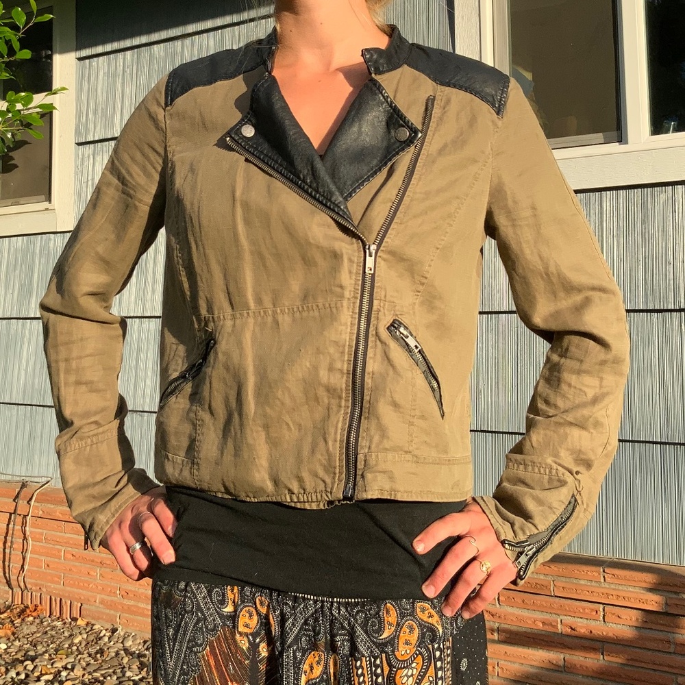 Free People Cropped Sage Green Moto Jacket